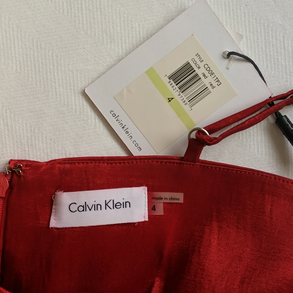 NWT Calvin Klein red strappy mini dress with ruching women's US 4 - Picture 6 of 12